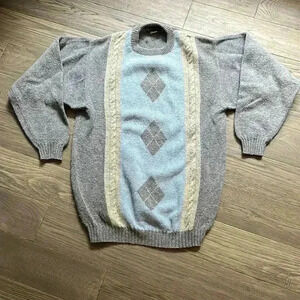 El Corte Ingles | Vintage Blue and Grey Shetland Wool Sweater Size XL